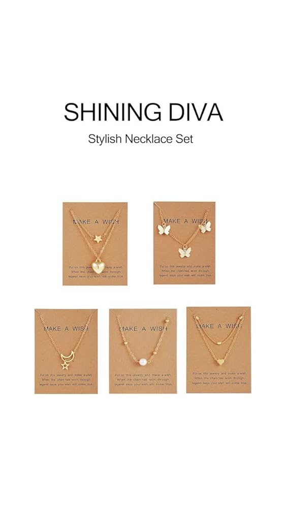 Shining Diva 5 Pcs Heart Butterfly Pearl Necklace Set Women - Image 3