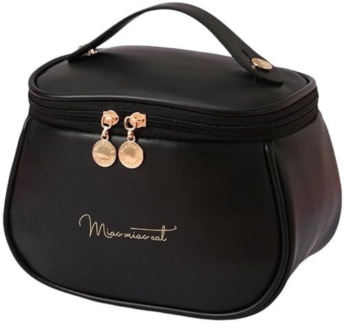 ARLICORPING Large Capacity Cosmetic Bag Black Leather Women - Image 2