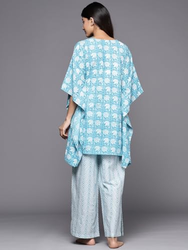 Libas Womens Printed Cotton Night Suit Set for Women Turquoise Blue - Authentic Libas Clothing | UrbanThreads - Image 5