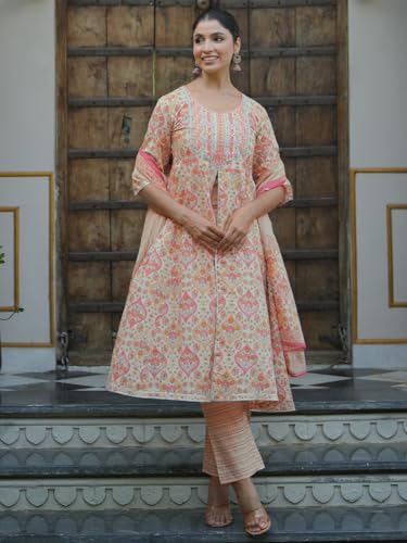Libas Womens Printed Cotton A-Line Kurta With Palazzos and Dupatta - Authentic Libas Clothing | UrbanThreads - Image 3