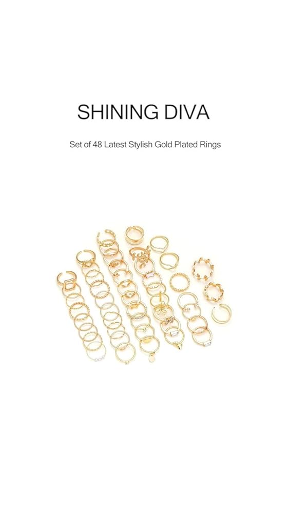 Shining Diva Set of 48 Gold Plated Rings for Women and Girls - Image 3