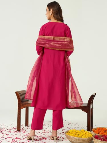 FIORRA Women's Pink Chanderi A-line Kurta with Pant and Dupatta - Authentic FIORRA Clothing | UrbanThreads - Image 4