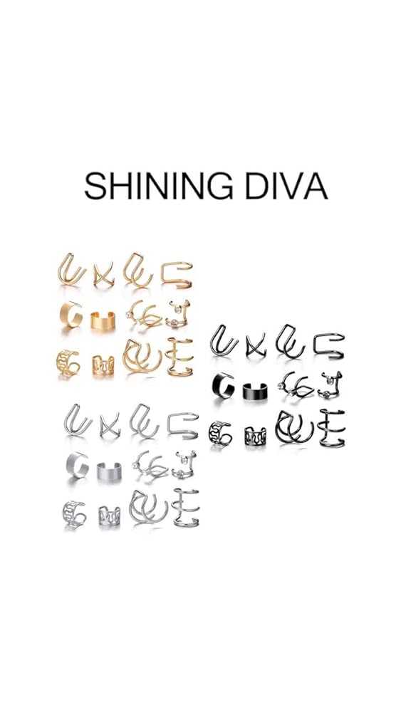 Shining Diva 36 Pcs Combo Clip On Ear Cuff Earrings - Image 3