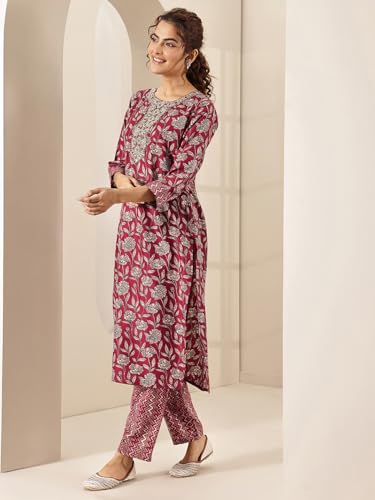 Libas Maroon Printed Cotton Kurta Set | UrbanThreads.in - Image 3