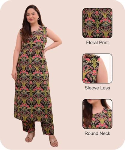 Leriya Fashion Women’s Sleeveless Rayon Kurta & Pant Set Multicolour | Comfortable, Breathable Visco - Authentic Leriya Clothing | UrbanThreads - Image 5