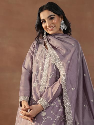 Libas Womens Embroidered Silk Blend Straight Kurta With Trousers and Dupatta - Authentic Libas Clothing | UrbanThreads - Image 3