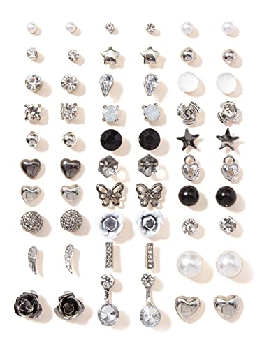 Shining Diva 30 Pairs Earrings Combo Set Crystal Pearl Women - Image 2