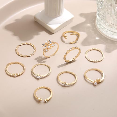 Shining Diva Set of 10 Gold Plated Rings for Women and Girls - Image 4
