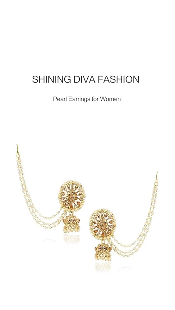 Shining Diva Gold Plated Pearl Earrings for Women & Girls - Image 3