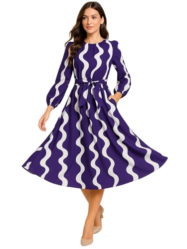 Leriya Fashion Women’s A-Line Midi Dress | Long Sleeve Belted Fit and Flare Gown | Elegant Printed C - Authentic Leriya Clothing | UrbanThreads - Image 2