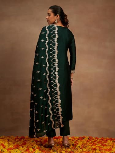 Libas Womens Yoke Design Silk Blend Straight Kurta With Trousers and Dupatta - Authentic Libas Clothing | UrbanThreads - Image 3