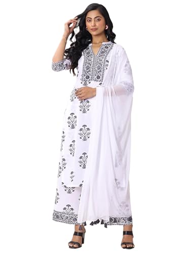 Libas Womens Printed Cotton Straight Kurta with Trousers and Dupatta - Authentic Libas Clothing | UrbanThreads - Image 2