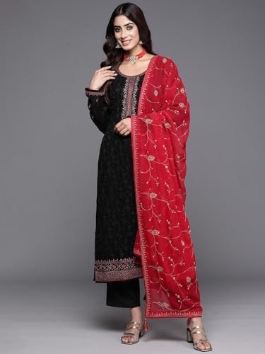 Libas Women's Embroidered Georgette Straight Kurta Trouser With Dupatta Set - Authentic Libas Clothing | UrbanThreads - Image 5