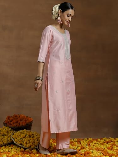 Libas Womens Embroidered Silk Blend Straight Kurta with Trousers and Dupatta - Authentic Libas Clothing | UrbanThreads - Image 3