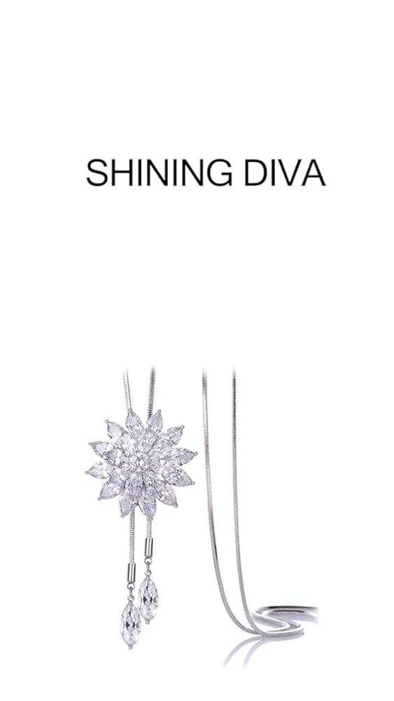 Shining Diva Crystal Flower Long Chain Pendant Necklace Women - Image 3