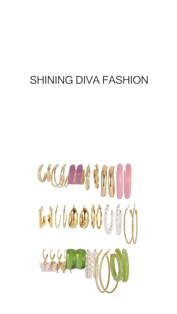 Shining Diva 18 Pairs Gold Plated Crystal Earrings Combo - Image 3