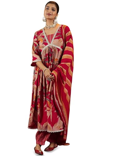 Libas Womens Printed Silk Blend A-Line Kurta With Salwar and Dupatta - Authentic Libas Clothing | UrbanThreads - Image 2
