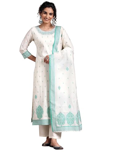Libas Womens Woven Design Silk Blend Straight Kurta with Trousers and Dupatta - Authentic Libas Clothing | UrbanThreads - Image 2