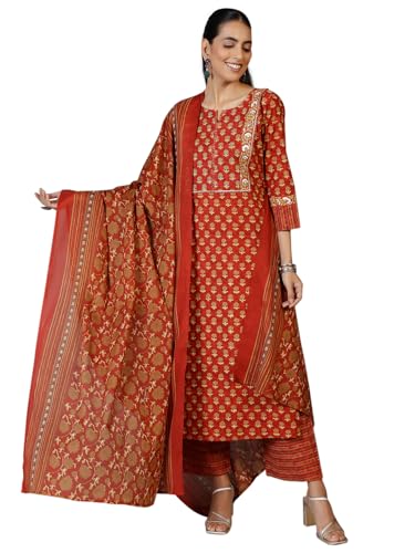 Libas Womens Printed Cotton Straight Kurta With Palazzos and Dupatta - Authentic Libas Clothing | UrbanThreads - Image 2