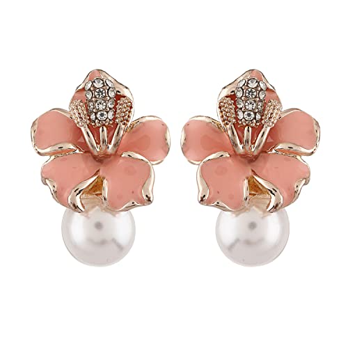 Shining Diva Crystal Pearl Gold Plated Stud Earrings for Women - Image 2