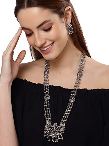 Shining Diva Oxidised Silver Necklace Set for Women - Image 4