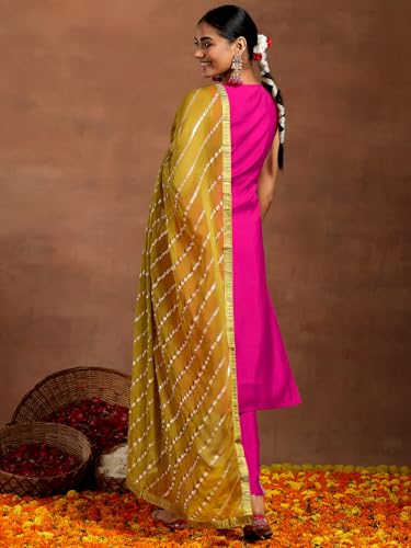 Libas Pink Embroidered Silk Kurta Set | UrbanThreads.in - Image 5