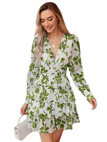 Leriya Fashion Women’s V-Neck Floral Print Ruffle Long Sleeve A-Line Mini Dress | Elegant Casual Par - Authentic Leriya Clothing | UrbanThreads - Image 2