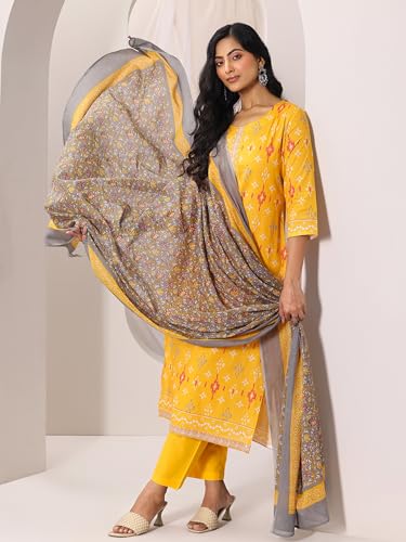 Libas Womens Printed Cotton Straight Kurta With Trousers and Dupatta - Authentic Libas Clothing | UrbanThreads - Image 4