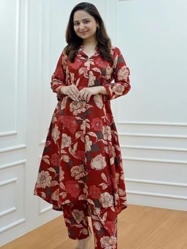Leriya Fashion Women's Anarkali Rayon Floral Printed Kurta Pant Set | High-Low Hem & 3/4 Sleeves | E - Authentic Leriya Clothing | UrbanThreads - Image 5