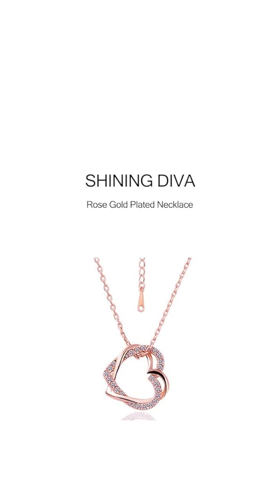 Shining Diva Hearts-in-Love 18K Rose Gold Crystal Necklace - Image 3