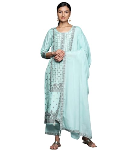 Libas Womens Woven Design Silk Blend Straight Kurta With Trousers and Dupatta - Authentic Libas Clothing | UrbanThreads - Image 2
