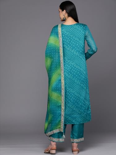 Libas Womens Printed Chiffon Straight Kurta With Trousers and Dupatta - Authentic Libas Clothing | UrbanThreads - Image 5