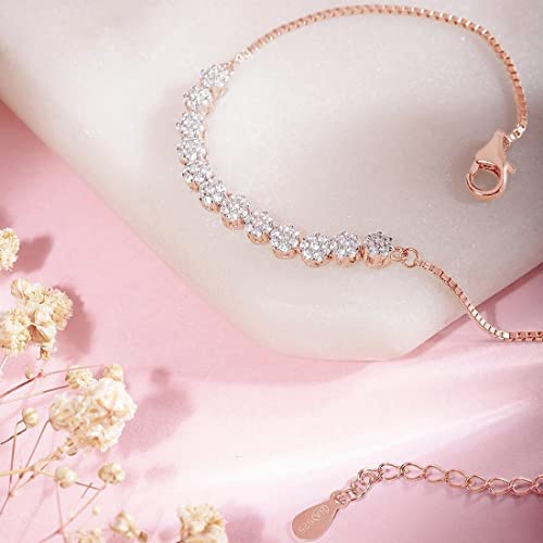 ZAVYA 925 Sterling Silver Designer Beaded Cubic Zirconia CZ Rose Gold Plated Adjustable Chain Bracel - Authentic ZAVYA Fashion | UrbanThreads - Image 4