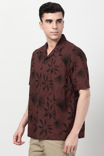 Peter England Men Cotton Blend Floral Print Shirt Cuban Collar Half Sleeves - Image 3