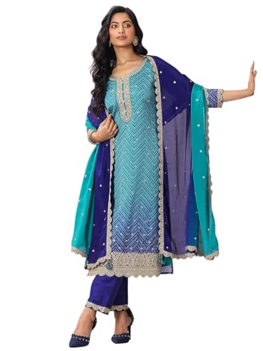 Libas Womens Printed Chinon Straight Kurta With Palazzos and Dupatta - Authentic Libas Clothing | UrbanThreads - Image 2