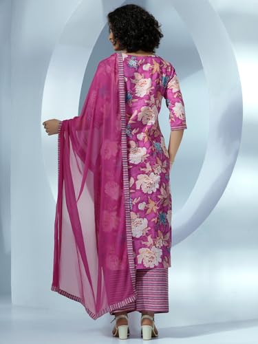 Libas Pink Floral Cotton Kurta Palazzo Set | UrbanThreads.in - Image 5