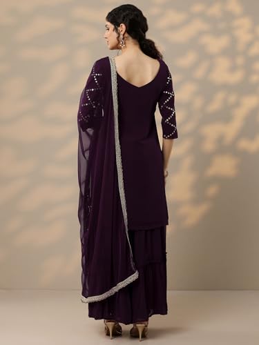 Libas Women's Embroidered Poly Georgette Straight Kurta With Sharara & Dupatta - Authentic Libas Clothing | UrbanThreads - Image 4
