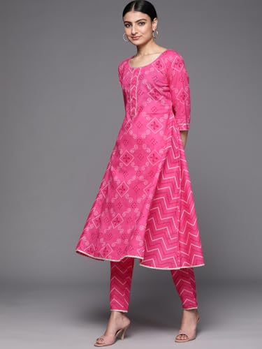 Libas Womens Printed Cotton A-Line Kurta With Trousers and Dupatta - Authentic Libas Clothing | UrbanThreads - Image 4
