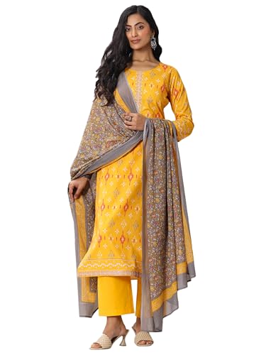 Libas Womens Printed Cotton Straight Kurta With Trousers and Dupatta - Authentic Libas Clothing | UrbanThreads - Image 2