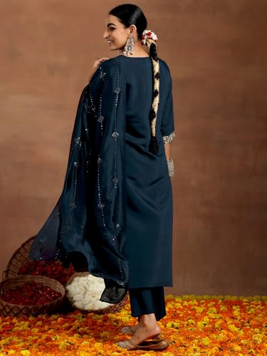 Gerua By Libas Womens Yoke Design Silk Blend Straight Kurta With Trousers and Dupatta - Authentic Gerua Clothing | UrbanThreads - Image 5