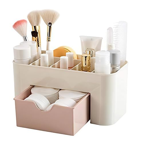 HETOPETO Cosmetic Makeup Organiser with Drawer White - Image 2