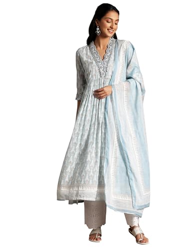 Grey Printed Cotton Kurta Palazzo Set | Libas - Urban Threads - Image 2