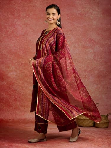 Red Printed Silk Blend Kurta Palazzo Suit Set | UrbanThreads - Image 3