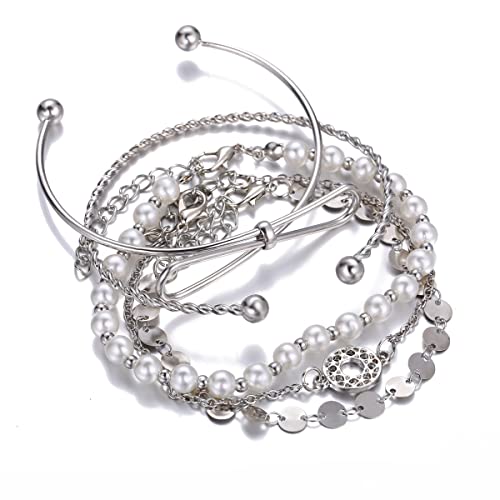 Shining Diva Multilayer Silver Plated Bangle Bracelet for Women - Image 4