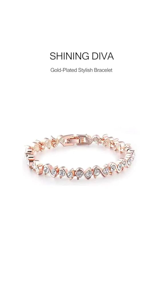Shining Diva 18k Rose Gold-Plated Cubic Zirconia Bracelet for Women - Image 3