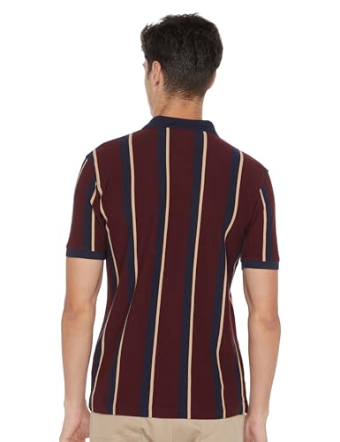 Peter England Men's 100% Cotton Vertical Striped Polo Shirt - Image 3