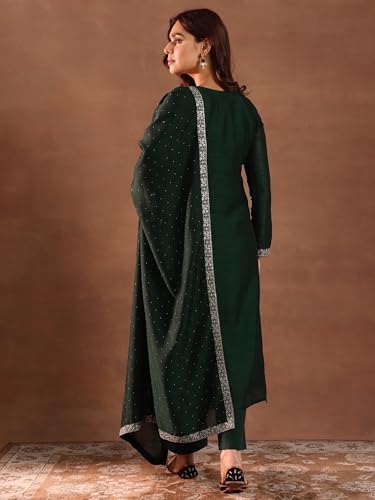 Emerald Embroidered Silk Kurta Set | Libas - UrbanThreads.in - Image 4