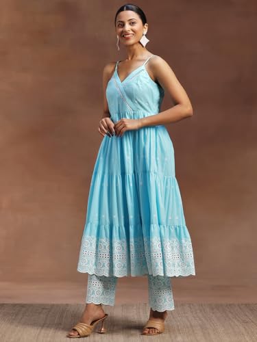 Libas Blue Embroidered Cotton Kurta Set | UrbanThreads.in - Image 4