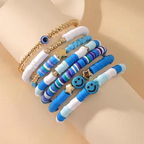 Shining Diva 7Pcs Beach Surfer Bracelets Set Colorful Heishi - Image 5