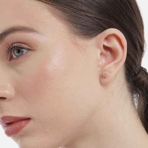 ZAVYA 925 Sterling Silver Cubic Zirconia Floral Gold Plating Stud Earrings | | Gift for Women and Gi - Authentic ZAVYA Accessories | UrbanThreads - Image 5